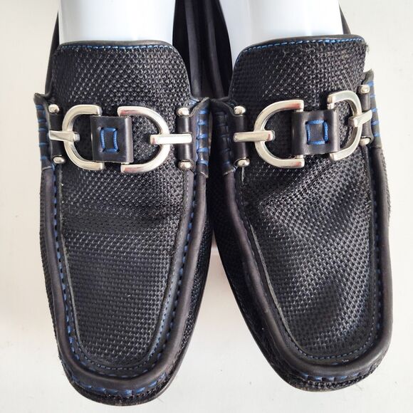Donald J Pliner Leather Sole Nylon Loafers Black Royal Blue Mens 7M Italy Dacio - Picture 6 of 13